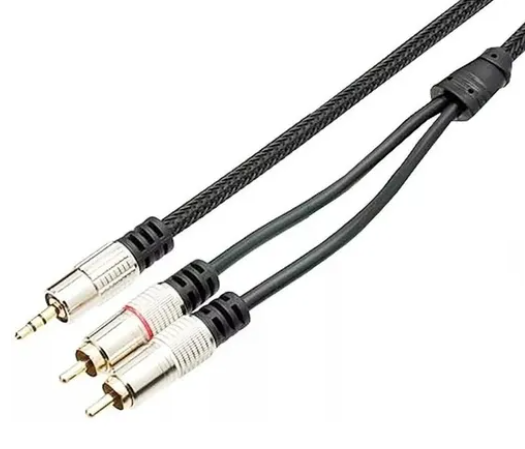 CABO TRANCADO EM NYLON PLUG P2 ESTEREO + 2RCA DOURADOP 24K PROF. 5M MXT