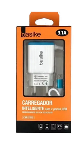 CARREGADOR INTELIGENTE BASIKE V8 3.1A 2 USB CAR-5216@