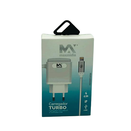 CARREGADOR TURBO 3 USB 4.8A CABO IPH LIGHTNING 90 CM MAXMIDIA MAX-CAR91