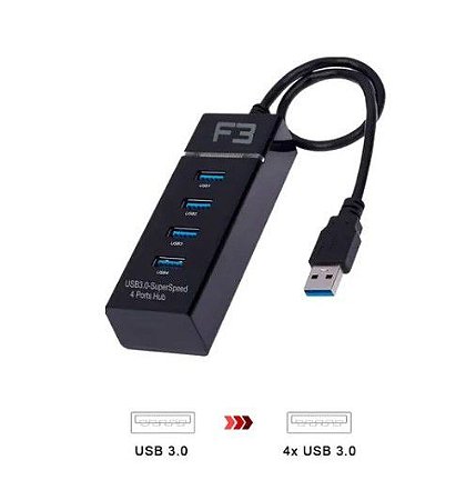 HUB USB 3.0 4 PORTAS PRETO JC-HUB304