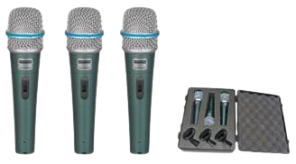 MICROFONE DINAMICO DE METAL 3PCS PRO BTM-57A PROF. C/MALETA E CACHIMBO