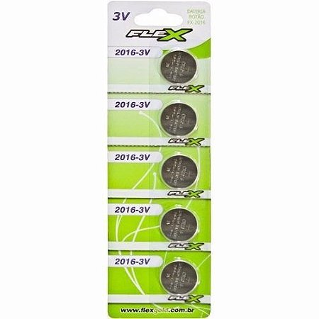BATERIA BOTÃO CARTELA COM 5 FX-CR2016 3V FLEX