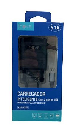 CARREGADOR INTELIGENTE INOVA V8 5.1A 3 USB CAR-9002