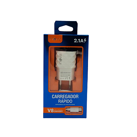 CARREGADOR RAPIDO 1 USB 2.1A V8 INOVA CAIXINHA CAR-8201