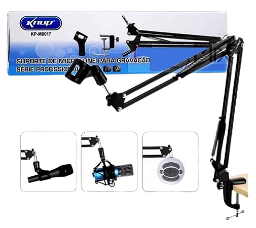 SUPORTE DE MICROFONE PARA GRAVAÇÃO PROFISSIONAL KNUP KP-M0017