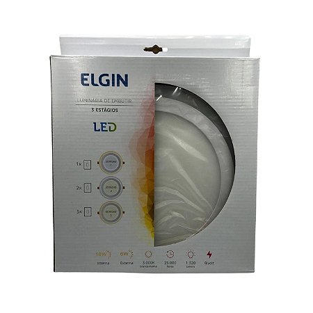 LUMINARIA LED DE EMBUTIR COM 3 ESTAGIOS 18+6W 3000K+3000K 48D186WERMM0 ELGIN