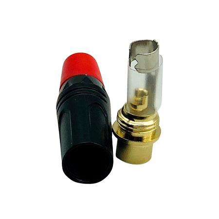 PLUG RCA FEMEA DE METAL PROFISSIONAL PONTA DOURADA - PRETO/VERMELHO