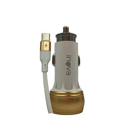 CARREGADOR VEICULAR 2 USB + CABO TIPO C 45W INOVA - GL19-C