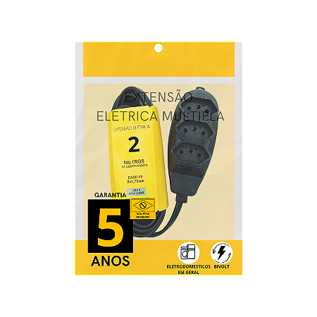 EXTENSAO 2P + T 02 MTS PRETA (3 PINOS) BRIGHT