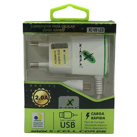CARREGADOR PARA CELULAR SUPER RAPIDO XC-V8-LED 2.0A X-CELL