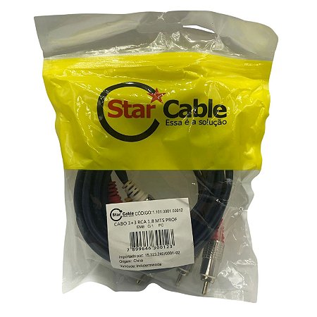CABO 3+3 RCA 1.8M PROFISSIONAL STARCABLE
