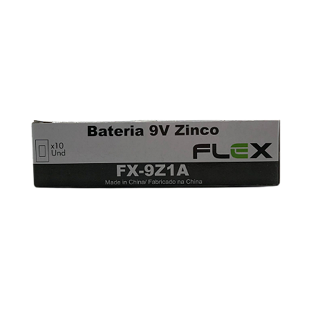 BATERIA 9V ZINCO FLEX CAIXA C/ 10 UNIDADES - FLEX MOD.FX-9Z1A