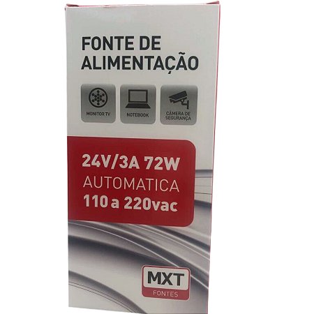 FONTE DE ALIMENTACAO 24V/3A 72W AUTOMATICA 110 A 220VAC