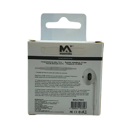 FONE DE OUVIDO USB-C AURICULAR C/MICROFONE 1,2M MAX MIDIA MAX-F693