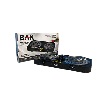 FOGAREIRO ELETRICO 2 BOCAS SERPENTINA 127V 2000W BAK F2B110 PRETO