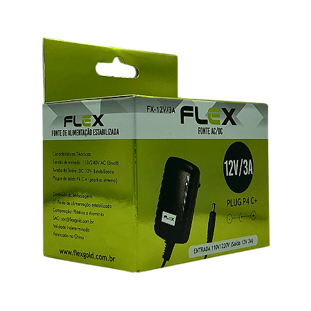 FONTE DE ALIMENTAÇÃO 12V 3A P4 C+ BIVOL FX-12V/3A FLEX