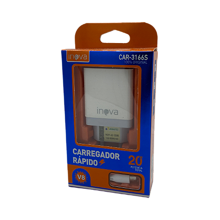 CARREGADOR RAPIDO 20W + CABO USB PARA V8 MICRO USB INOVA CAR-3166S @