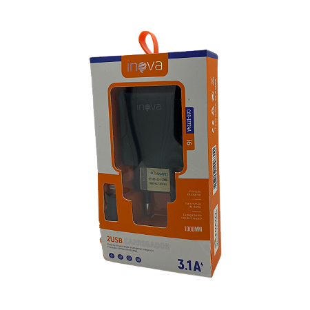 CARREGADOR RAPIDO 3.1 COM 2 USB + CABO USB PARA LIGHTNING IPH INOVA CAR-12724A @