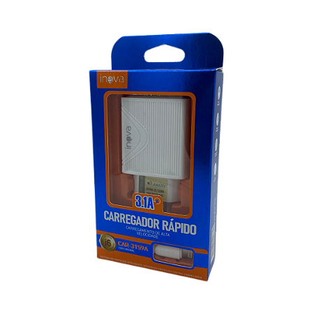 CARREGADOR RAPIDO 3.1 COM 2 USB + CABO USB PARA LIGHTNING IPH INOVA CAR-3159A @