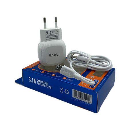 CARREGADOR RAPIDO 3.1A COM 2 USB + CABO USB PARA LIGHTNING IPH INOVA CAR-3295A @