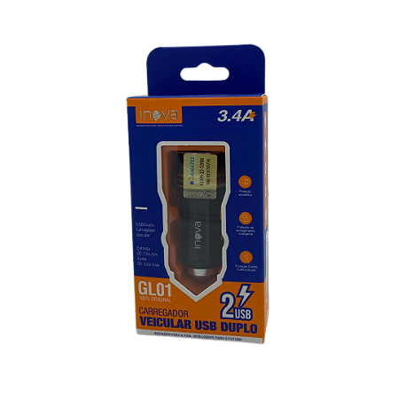 CARREGADOR VEICULAR 2 USB INOVA GL01 3.4A @