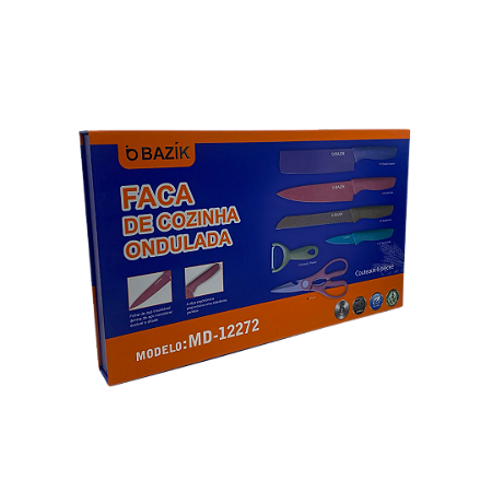CONJUNTO 5 FACAS + TESOURA + AMOLADOR – BAZIK MD-12272 @