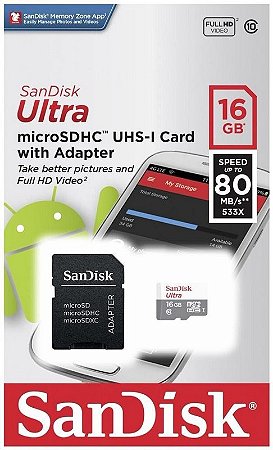 CARTAO DE MEMORIA 16GB CLASSE 10 SANDISK