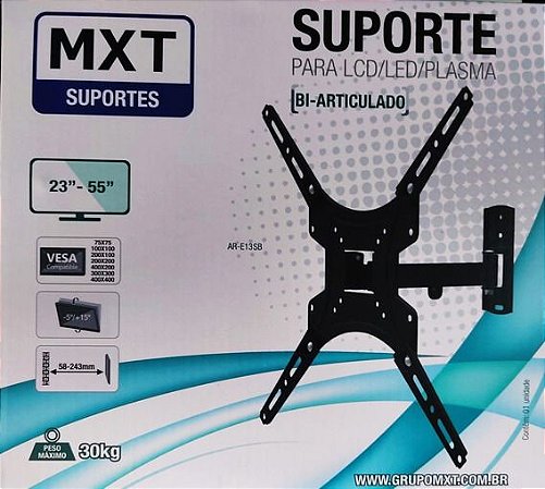 SUPORTE DE TELEVISAO BI-ARTICULADO 23" A 55", SUPORTA ATE 30KG, AR-E13SB