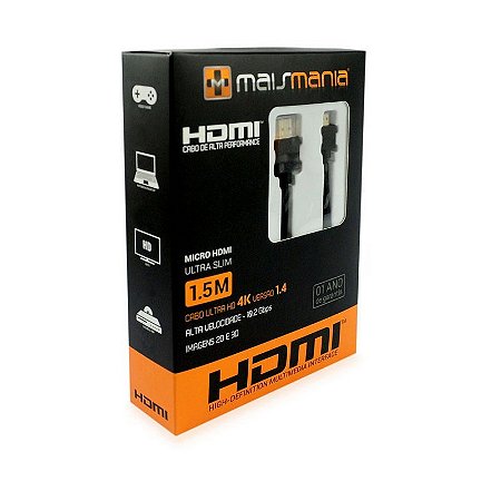 CABO MICRO HDMI 1.5M ULTRA HD 4K VERSÃO 1.4 MAIS MANIA
