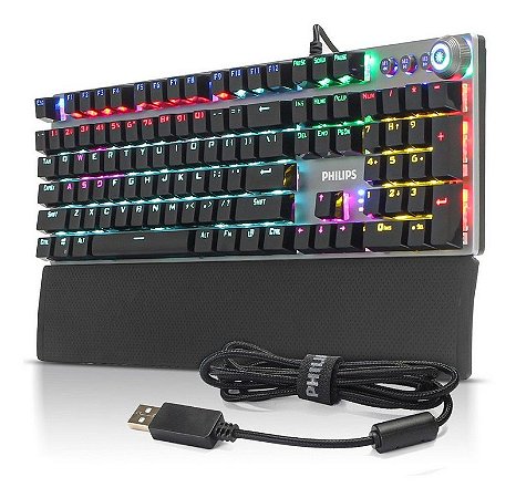 TECLADO GAMER MECANICO PHILIPS MOMENTUM COM APOIO DE PULSO SPK8614