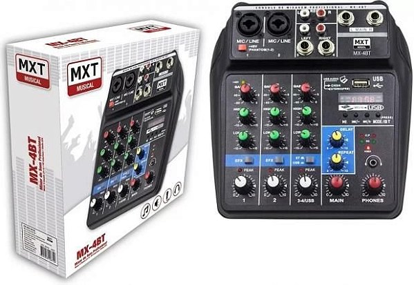 MESA DE SOM MX-4BT COM 4 CANAIS, EFEITO E PHANTOM POWER