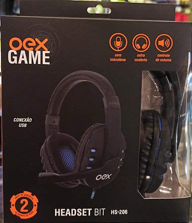 HEADSET BIT USB 2M CONTROLE NO CABO OEX GAME HS206 PRETO