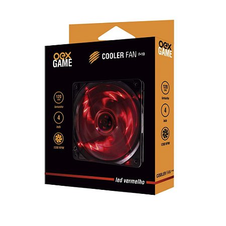 COOLER FAN 120MM 4 LEDS VERMELHO 1000RPM OEX GAME F10