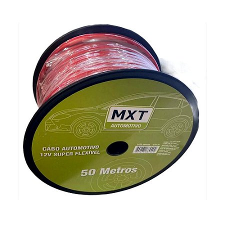 CABO AUTOMOTIVO 12V SUPER FLEXIVEL 4 AWG OD:21.1MM ROLO 50M CCA VERMELHO MXT