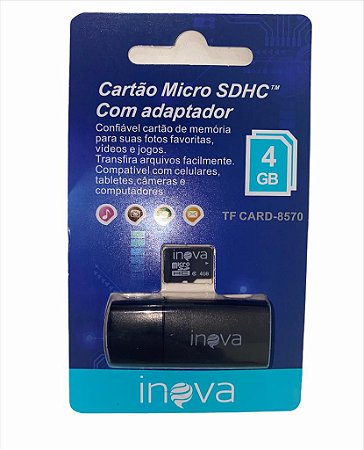 CARTÃO DE MEMORIA 4GB COM ADAPTADOR INOVA TF CARD-8570