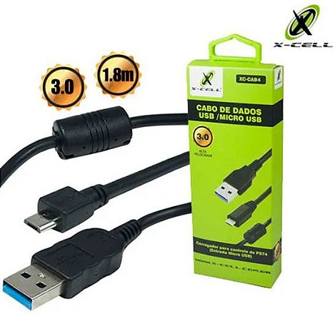 CABO DE DADOS PARA PLAYSTATION 4 PS4 USB PARA MICRO-USB V8 1,8M 3,0A X-CELL XC-CAB4