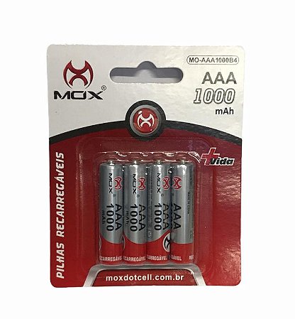 PILHA PALITO AAA RECARREGAVEL MOX MO-AAA1000 B4