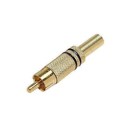 PLUG RCA CFTV 4MM METAL C/MOLA PRETO/DOURADO