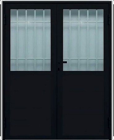 PORTA DE ABRIR 2 FOLHAS EM LAMBRIL COM POSTIGO ALUMÍNIO PRETO LINHA 25