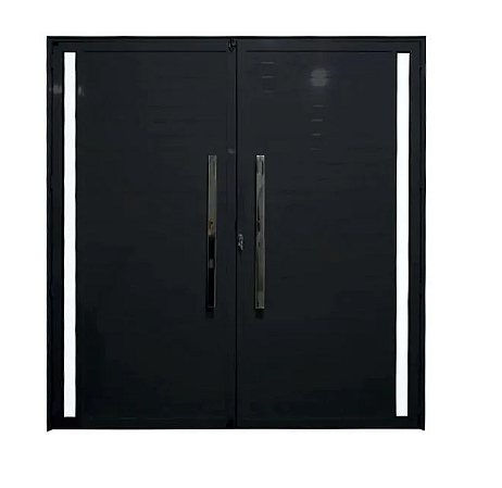 PORTA DE ABRIR 2 FOLHAS LAMBRIL COM PUXADOR E VISOR ALUMÍNIO PRETO LINHA 25 PREMIUM