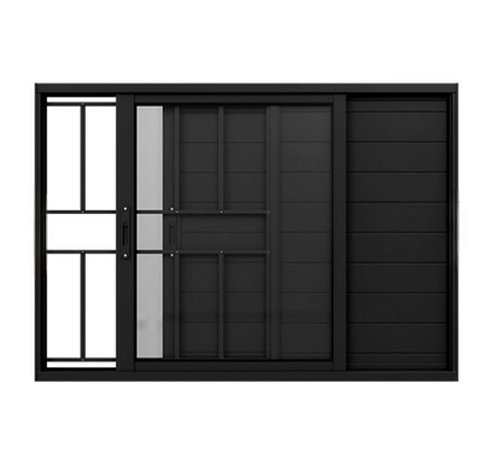 VENEZIANA LAMBRIL 3 FOLHAS SENDO UMA FIXA E DUAS MÓVEIS E GRADE VIDRO LISO LINHA PREMIUM ALUMÍNIO PRETO