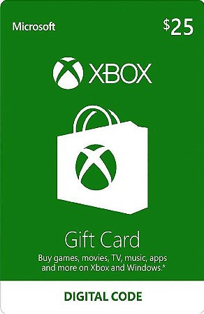 Cartão Presente Xbox Live Gold $25 Dólares