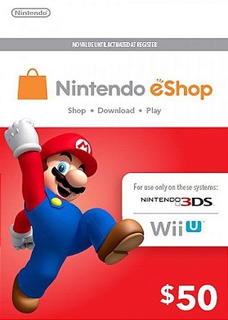 Cartão Nintendo eShop $50 Dólares - 3DS/Wii-U Eshop Cash Card