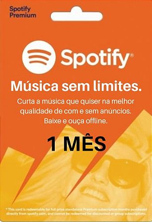 Cartão Presente Gift Card Spotify - 1 mês