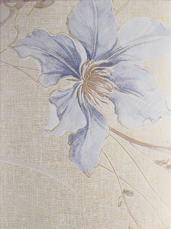 Papel De Parede Vinilico Floral Delicado Tons De Azul Bege Reflexo Dourado Leve Relevo E Brilho