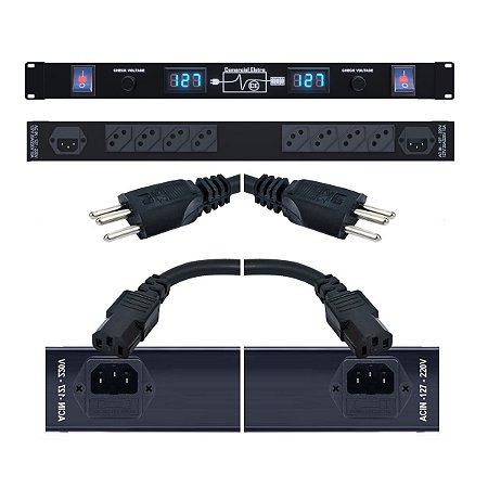 Regua de AC Bipartida 2 X 4 Com Chave Individual Para Cada 4 Tomadas Regua Padrão Rack 100~240V Ela Transmite a Energia Local