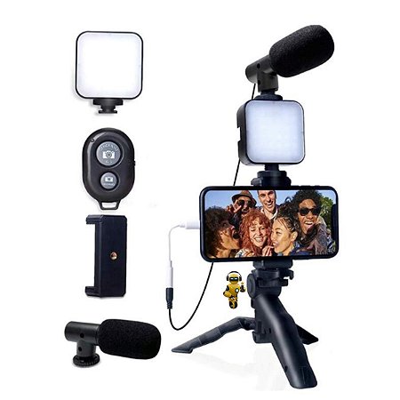 Kit Setup Microfone Com Tripé Apoio Interface USB-C Com  P3 Para Iphone 15 Entrevista Reportagem Live Streaming Para Iphone 15, Samsung, Xiaomi, Moto G, Huawei, LG,