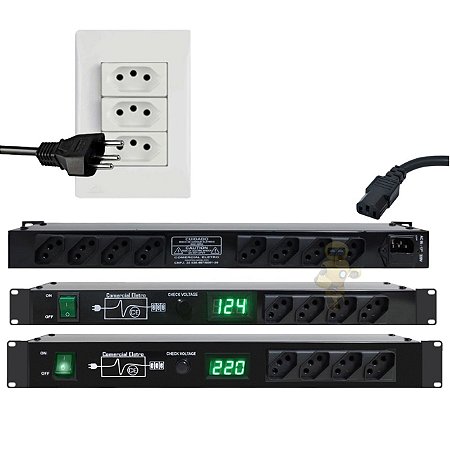 Combo 06 Regua de AC profissional Padrão Rack 1V Voltimetro Verde