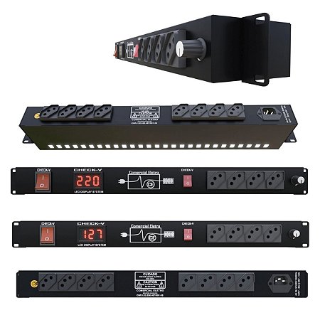 Regua de AC Profissional RacK Light Studio 12 Tomadas 10A 2500W Padrão Rack 1U Distribuidor de Tomadas