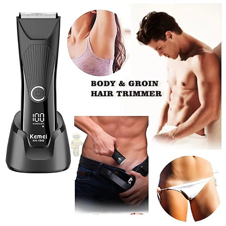 Aparador De Pelos Desmatador Kemei KM-1848 Que Transforma seus Bagos em um Verdadeiro Par de Joias